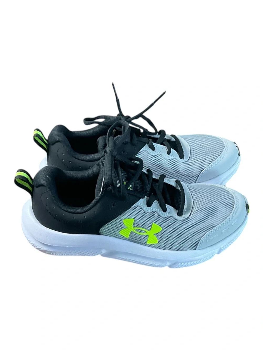 Under Armour Kids Charged Assert 10 Grey Black Volt Running Shoes Size  5Y